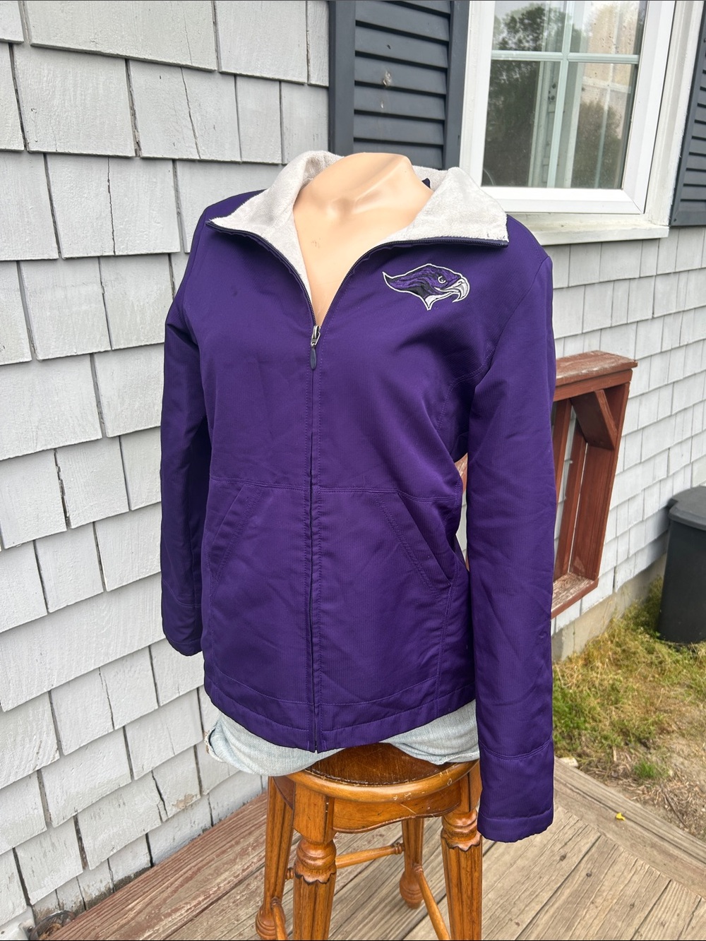 Stonehill College Women's Purple Zip-Front Utility Jacket with Contrast Collar